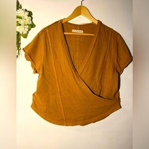 We the free v neck distressed brown top